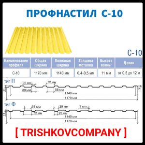 Профнастил оцинкований С-10 тип П / 0,45 мм / Термастіл Україна /