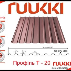 Профнастил T 20-27-1100 / 0,5 мм / Ruukki /  ROUGHMATT RR 29