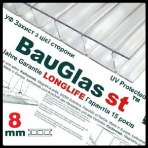 Стільниковий полікарбонат 8 мм BauGlas ST Longlife 1UV прозорий Стандарт (Сербія)
